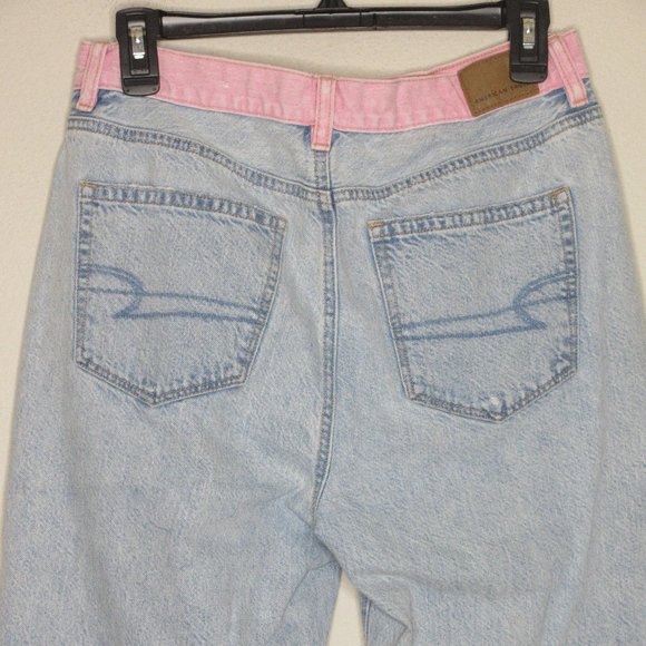 American Eagle Women's High Rise Pink Waistband Destruct Mom Jeans Size 6 B1-01 - Picture 12 of 16